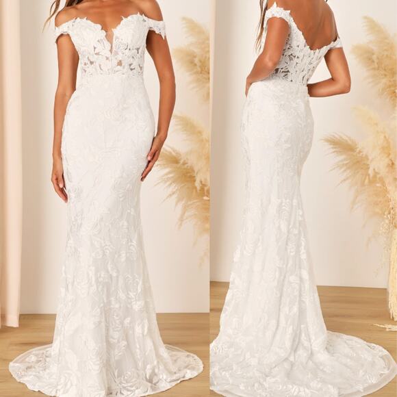 LULU'S SZ 4 S Precious Romance White Embroidered Lace Maxi Dress B139 *flaw - Picture 1 of 9